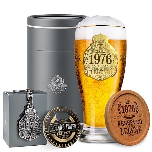 CROWNLY CRYSTAL® 1976 Regalo 50 Anni Uomo Bicchieri Birra 570 ml Personalizzati Compleanno Decorazioni Regali Per Lui Amica