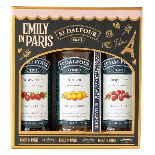 St. Dalfour Confezione Regalo Marmellate – Edizione Emily in Paris – 100% frutta, senza zuccheri aggiunti, senza glutine – 3x284g (Fragola/Albicocca/Lampone)