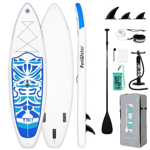 FunWater Stand Up Paddling Board gonfiabile SUP Paddleboard per adulti stand up paddle accessori con pagaia regolabile, pompa, zaino, guinzaglio (blu e bianco)