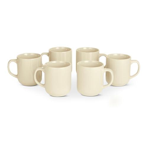 Amazon Basics Tazze Mug da Caffè in Gres Smaltato, Set di 6 Pezzi, 473ml, Adatte al Microonde e alla Lavastoviglie, Avorio