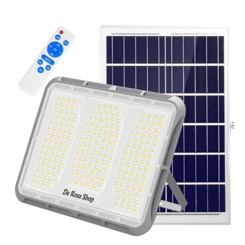 DE ROSA SHOP Faretto LED Solare da Esterno 600W, Faro con Sensore Crepuscolare e 150 LED Ultra Luminosi per Giardini, Cortili e Aree Esterne