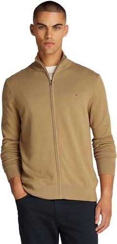 Tommy Hilfiger Uomo Pullover con Cerniera Essential Cotton Zip Thru Collo alla Coreana, Beige (Safari Canvas), M