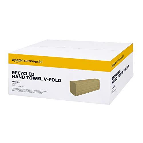 AmazonCommercial Asciugamani di Carta Piegati a V, 1 Velo Riciclata, 5000 Fogli (20 confezioni di 250), Dimensione del Foglio: 24,5 x 23 cm, Compatibile con Dispenser H3