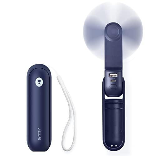 JISULIFE Ventilatore Portatile, Mini 3 In 1 con Batteria Ricaricabile, Ventilatore Tascabile Personale per Viaggi, Rsterni, Power Bank USB, Torcia Elettrica, Regali Ideali Essenziali - Blu
