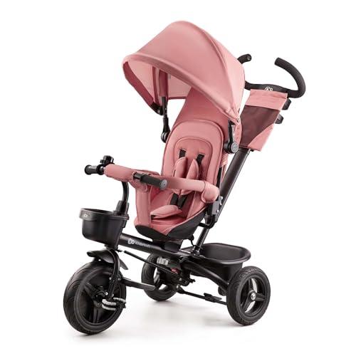Kinderkraft AVEO Triciclo bambini dai 9 Mesi fino 25 kg, Passeggino con Maniglione del Genitore regolabile, Bici, Compatto pieghevole, Sedile girevole Fronte Mamma e Strada, Ruota libera, Rosa