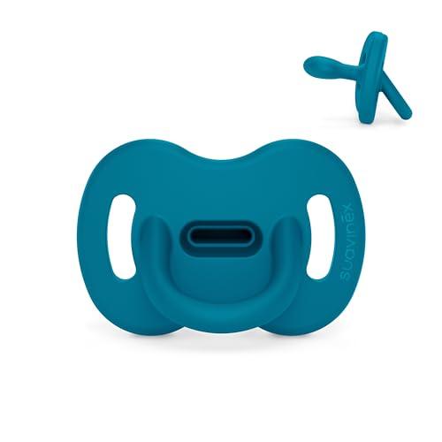 Suavinex, Ciuccio Tutto in Silicone, per Bambini 6/18 Mesi e Neonati, Ciuccio con Tettarella Fisiologica Sx Pro, Super Morbido e Flessibile, Ideale per Dormire, Color Essence, Blu Oceno