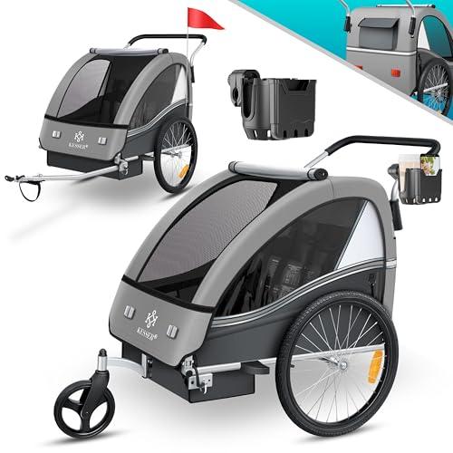 KESSER® Rimorchio per bambini da bicicletta Sport-RX 2 in 1 - funzione jogging - rimorchio porta-bambini + cintura di sicurezza a 5 punti - ruota anteriore girevole a 360°