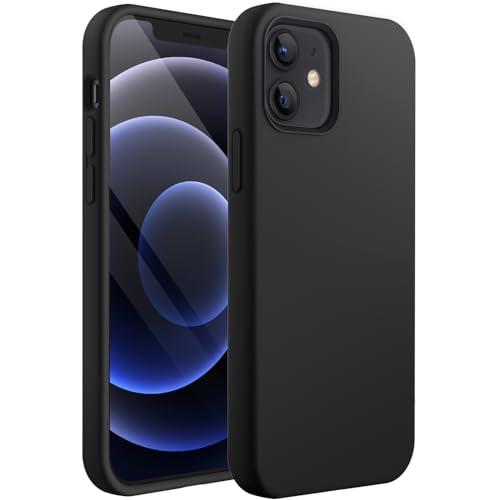 JETech Cover Silicone per iPhone 12/12 Pro 6,1 Pollici, Protettiva per Tutto il Corpo Morbida al Tatto, Custodia Antiurto con Fodera in Microfibra (Nero)