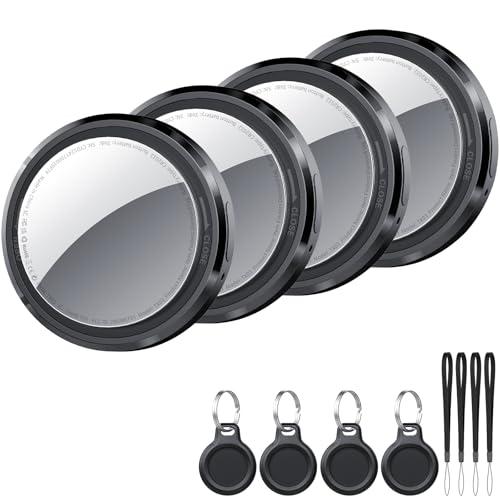 Air Tracker Tag 4 pezzi Nero, Bluetooth Trova Oggetti Compatibile con Apple Dov'è (solo iOS), Smart Tracker Localizzatore per Bagagli/Borse/Portafogli/Zaini, Chiavi Tag Tracking, Batteria Sostituibile