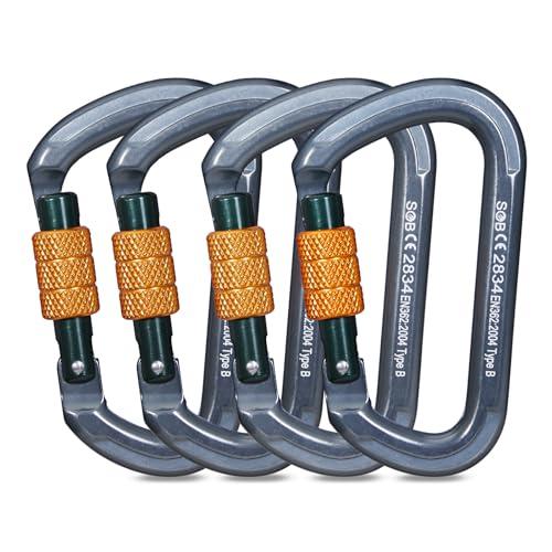 Moschettone da Arrampicata, Moschettoni per Servizio Pesante con Cancello a Vite Moschettoni per Arrampicata, Doppia, Campeggio Altalena Amache (28KN 4Pack)