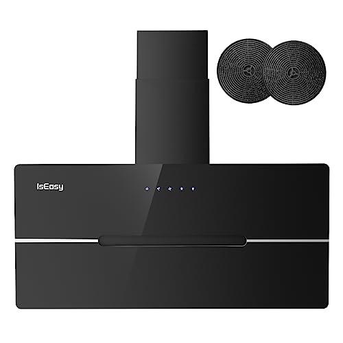 IsEasy Cappa Aspirante 90cm, Cappa Cucina di Scarico/Ricircolo con 524 m³/h Forte Potenza di Aspirazione, 3 Livelli di Regolazione, Funzionamento Touch, 58 dB, Nero, Efficienza A++
