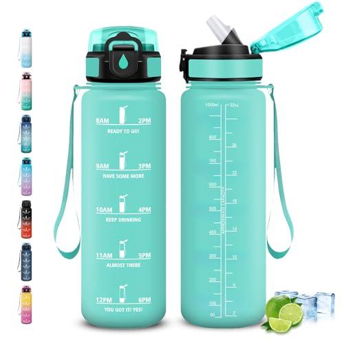 Grsta Borraccia 1 litro, Borraccia con Cannuccia, Senza Perdite, Borraccie Palestra, Con Slogan Motivazionale, Borraccie Graduata, Facile da Pulire, Borracce per Viaggio, Campeggio, Escursionismo