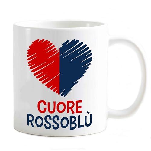 Tazza Mug del tifoso Gadget compatibile Stampa Cuore dei colori della tua squadra preferita Internazionale (Cuore Rossoblù love Genova)