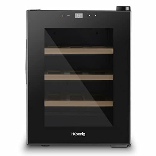 H.Koenig Cantina per vini 12 bottiglie AGE12, 31 L, professionale in acciaio inox, refrigerante, termoelettrica, regolabile da 8°C a 18°C, silenziosa, illuminazione interna, 3 ripiani, nero