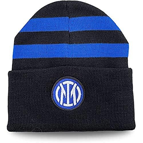 Inter Berretto invernale con Ribalta Nuovo Logo con Righe, Acrilico, Unisex Adulto, Nero/Blu, Taglia Unica