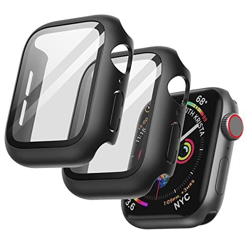JETech Cover con Pellicola Protettiva per Apple Watch SE 3/2/1 (2025/2022/2020) / Series 6 5 4 40mm, Custodia Protettiva Complessiva, Pellicola Integrata in Vetro Temperato, 2 Pezzi (Nero)
