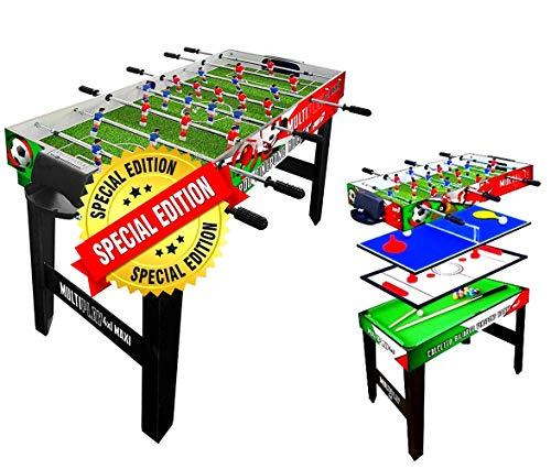 Sport One Tavolo Multigioco Super Italy - 4 Giochi in 1 - Calciobalilla 4 Vs 4 Aste Rientranti/Ping Pong/Tavolo da Biliardo & Speed Hockey - Cm. 121,90 X 60 X 81,5 - Special Edition