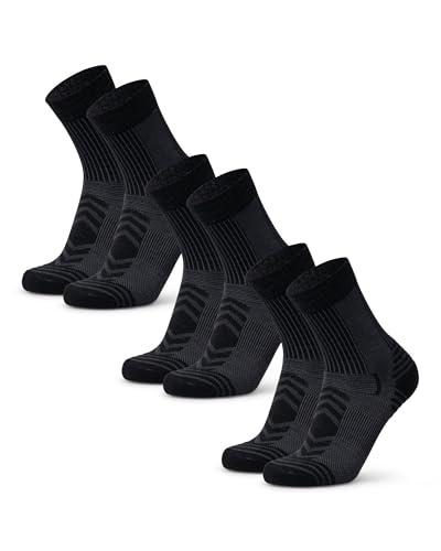 DANISH ENDURANCE Calze Trekking Leggere in Lana Merino, Anti-Vesciche, da Uomo, Donna, Bambino, 3 Paia, Nero, 43-47