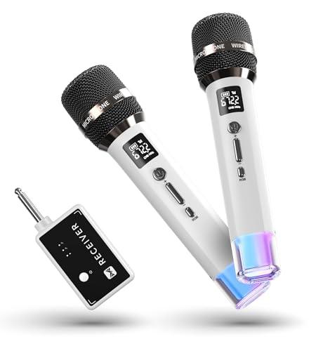 ECHOMUSSY Microfoni Wireless, Microfono Con Connessione Chip One-To-One E Luci LED, Durata 40 Ore, Portata Di Ricezione 200 Piedi, Controllo Del Volume, Microfono Karaoke Per Canto, YouTube/TikTok