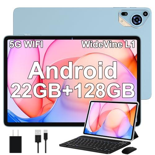 SKYEGG Tablet 10 Pollici Android 14 con 22 GB RAM + 128 GB ROM(Espandibile Fino a 1 TB), Widevine L1, 8000mAh, Octa-Core 2.0 GHz, 5G Wi-Fi, GPS, USB-C, HD Tablet con Tastiera + Mouse + Custodia, Blu