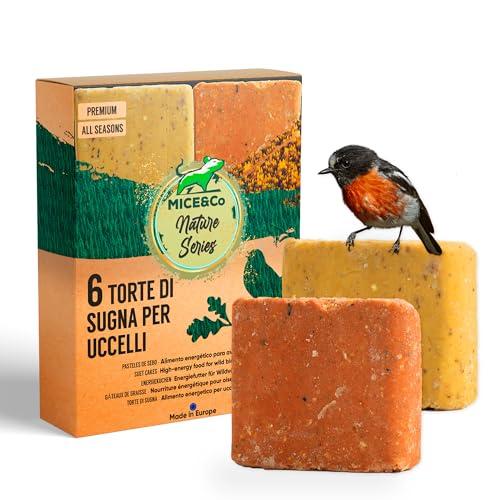Mice&Co Torte di Sugna per Uccelli Selvatici - Torta di Suet Strutto Grasso Naturali per Uccelli Selvatici, Snack Nutrienti Cibo con Semi, Giardino | Pack 6 pezzi