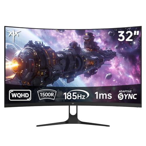 KTC Monitor Gaming Curvo 32 Pollici | QHD@185Hz (OC) | 1ms | Pannello HVA, Curvatura 1500R | 96% DCI-P3, 99% sRGB, 1,07 Miliardi di Colori | HDR10 | VESA 100×100mm | Low Blue Light | H32S5
