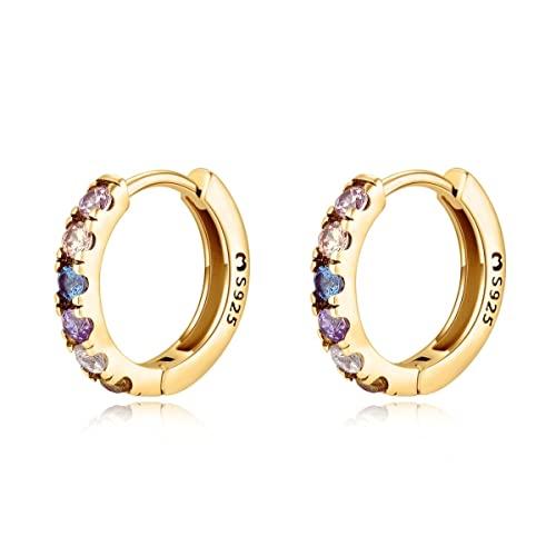 MARLION JEWELS Orecchini cerchio da donna in argento 925 con zirconi colorati. Set Orecchini da donna cerchio con finitura in argento sterling o oro 18 carati ideali per regalo