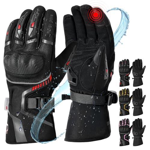 RIDEIRON Guanti moto invernali uomo donna,Antivento,leggeri e caldi con touchscreen per motociclismo,escursionismo e altri sport all'aperto,Nero XL