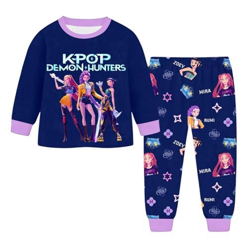 Set Pigiama Per Bambine e Ragazze con Stampa Anime 2 Pezzi Pigiama a Maniche Lunghe Maglietta + Pantaloni Set Morbido e Comodo Complete Invernali Sleepwear Abbigliamento Moda Per Bambino 3-14 Anni