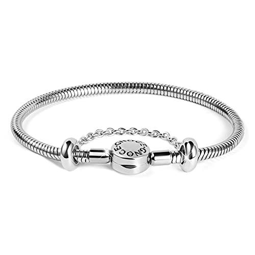 GNOCE Bracciale Con Ciondoli In Acciaio Inossidabile Never Fade Bracciale Con Ciondoli A Catena A Serpente In Metallo Unico Per Donna Uomo (19cm)