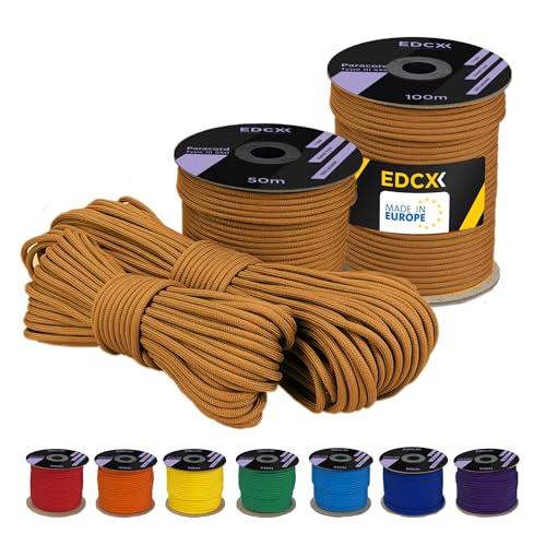 EdcX Poliestere Paracord 550 (15, 30 e 50 m) – 4 mm Tipo III, Cavo per Paracadute Resistente allo Strappo per la Sopravvivenza in 100% Poliestere con 7 Fili | Colori a Tinta Unita (Caramel, 15 m)