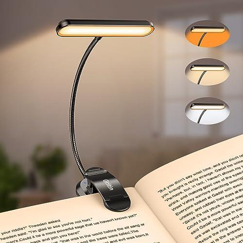 Gritin 19 LEDs Luce da Lettura, Lampada da Lettura con Clip Ricaricabile USB con 3 Temperature di Colore, 5 Luminosità regolabili, Lunga Durata, 360°Flessibile Lampada Luce Libro per Lettori e Bambini