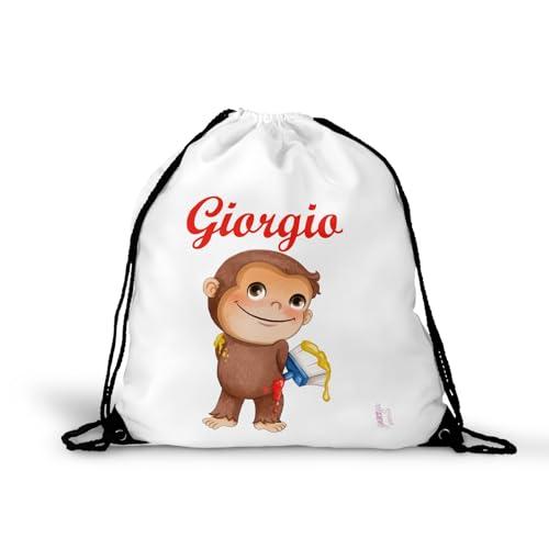 Zainetto George la scimmia personalizzato con nome sacca scuola e asilo tempo libero sport ritorno a scuola Bambini scimpanzè curioso