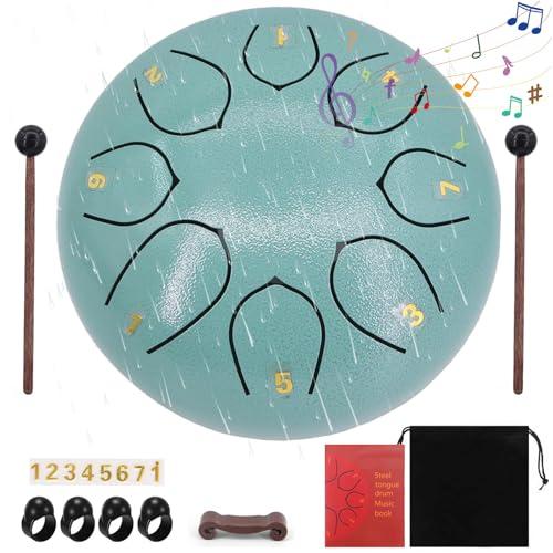 Audasi Steel Tongue Rain Drum 6 Pollici 8 Note Tamburo Pioggia Outdoor Handpan Drum Strumento Pioggia Musica Tamburo Per Educazione Musicale Intrattenimento Meditazione Yoga Zen Regali Blu Schiuma