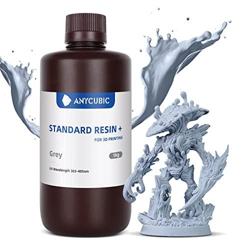 ANYCUBIC Resina Standard Plus 1kg per Stampante 3D, Resina a Polimerizzazione UV Rapida SLA 405nm, Alta Precisione e Fotopolimero Rapido per Stampa 3D LCD/DLP/SLA (Grigio)