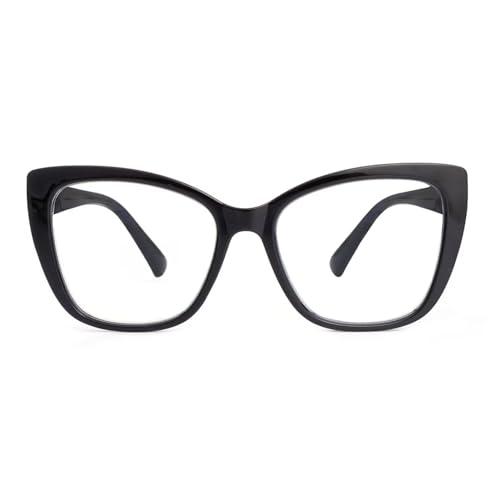 SKYWAY Occhiali da Lettura per Donna, Occhiali da Computer Oversize alla Moda con Blocco Luce Blu, Montatura Quadrata a Occhio di Gatto con Cerniera a Molla (Nero,1.5)