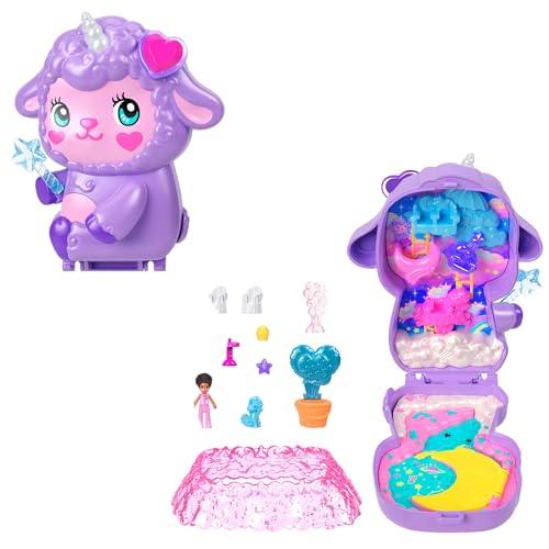 Polly Pocket - Cofanetto Sogni d'Oro, set portatile a forma di agnellino con una microbambola e un unicorno, nove accessori per lo styling inclusi, giocattolo per bambini, 4+ anni, JCB15