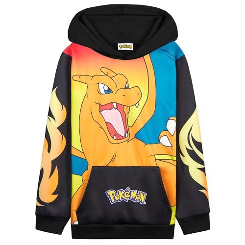Pokémon Felpe con Cappuccio per Bambini Ragazzi Adolescenti Pikachu Felpa Comoda con Tasca a Canguro Regalo Bambino (9-10 Anni, Nero/Arancione Charizard)