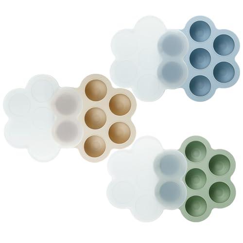 PandaEar Set di 3 Vaschette per Congelatore per Alimenti per Bambini con Coperchi, Vassoio in Silicone per Alimenti Fruttati per Bambini, Contenitore per Conservare Alimenti per Bambini