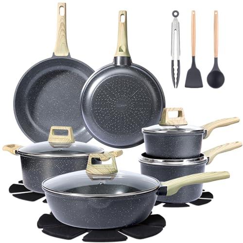 18PCS Set Di Pentole Da Cucina Da Con Coperchi, Pentole E Padelle Antiaderenti In Ceramica, Set Di Pentole Per Piani Cottura A Induzione, Compatibili Con Tutti I Piani Cottura, Padelle
