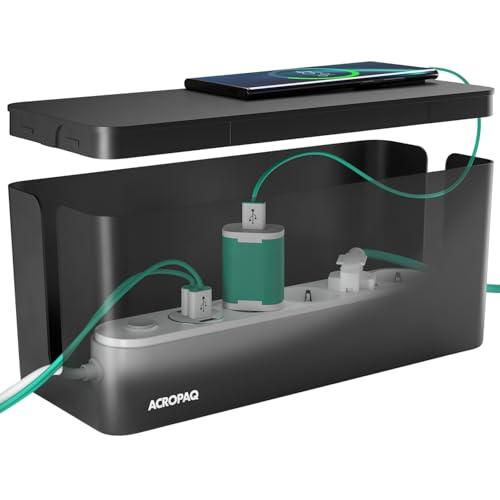 ACROPAQ Scatola Porta Cavi - (32 x 13,2 x 12,7 cm), Scatola per nascondere cavi e ciabatte, Plastica, Nero - Cable box, Cable management box