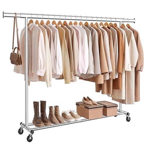 SONGMICS Stand Appendiabiti con Ruote, Attaccapanni Estensibile per Carichi Pesanti, Portata Totale 150 kg, 45 x (160-200) x 161,5 cm, Facile da Montare e Spostare, Argento HSR175E01