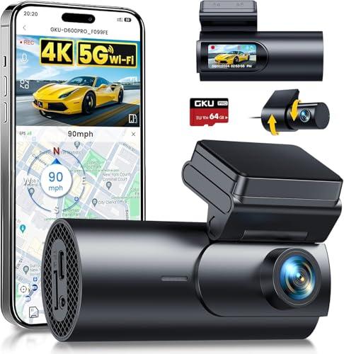 GKU 4K Dash Cam Auto, 5GHz WiFi e GPS, Doppia Telecamera per Auto, Mini Dashcam IPS 1.5