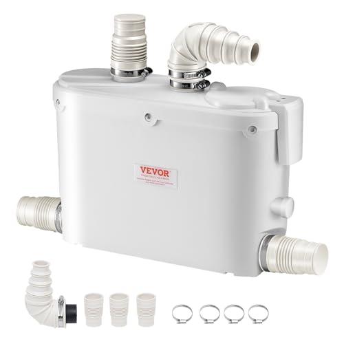 VEVOR Pompa Maceratrice per WC Fognario, 500 W, Portata 110 LPM, Prevalenza 8 m, con 4 Ingressi per l'Acqua, Macchina per Smaltimento delle Acque Reflue per Cucina, Seminterrato, Doccia