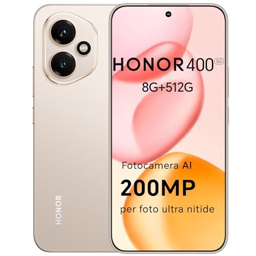 HONOR 400 Smartphone 5G Dual SIM NFC, 8GB/512GB, 200MP con AI fotografica, 6.55 pollici AMOLED Eye-Care Display 5000nit, 5300 mAh, Snapdragon 7 Gen 3, Android 15, Desert Gold, [Versione italiana]