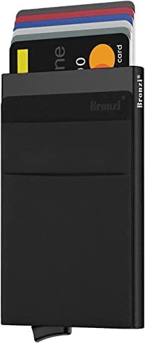 Bronzi® Portafoglio Uomo Slim Piccolo | Portacarte Uomo Donna Portatessere Porta Carte Di Credito | Portafogli Mini Protezione RFID con Portamonete | Box Regalo - Brand Italiano (Nero)
