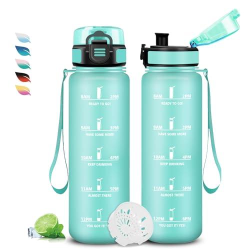 Borraccia 1 litro, Borraccia Palestra, Borracce Senza Perdite, Facile da Pulire, Borracce Motivazionale 1l, Bottiglia con Orari per Bere, Facile da Trasportare, per Campeggio, Fitness, Yoga, Scuola