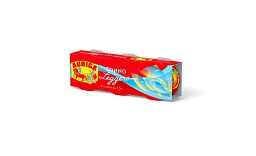 Tonno Auriga leggero 60grx3 all'olio di oliva. Non serve sgocciolare, -50% di grassi.
