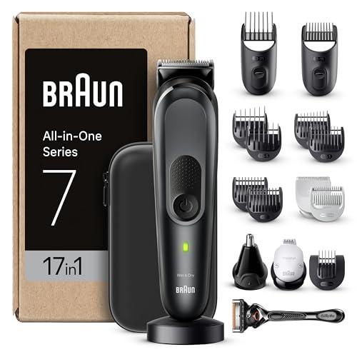Braun Regolabarba Tagliacapelli Uomo, Rasoio Elettrico Barba e Capelli, 17-in-1 Styling Kit Per Barba, Capelli, Corpo, Naso e Orecchie, 100 Minuti Di Utilizzo, MGK7491 Nero