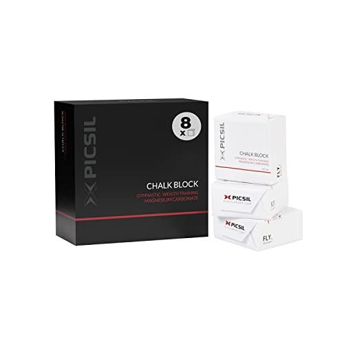 PICSIL Chalk Block, Magnesio in Blocco o Polvere per Ginnastica, Arrampicata, Sollevamento Pesi, Crosstraining, Mani Senza Sudore, Massima Presa (8x56g, Blocco)